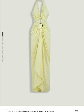 Cut-Out Halter Maxi Dress with Embellished Ring in Pale Yellow